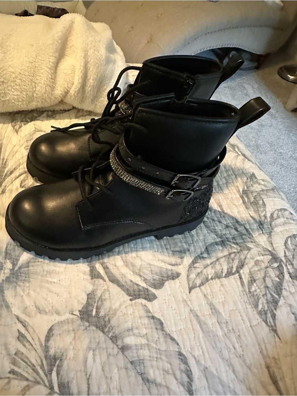 Mix No. 6 Black Lace-Up Combat Boots with Buckle Strap